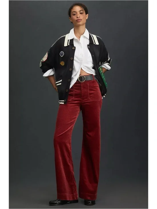 NWT Anthropologie The Colette Cord Full-Length Wide-Leg Pants 25 Red - Picture 12 of 14